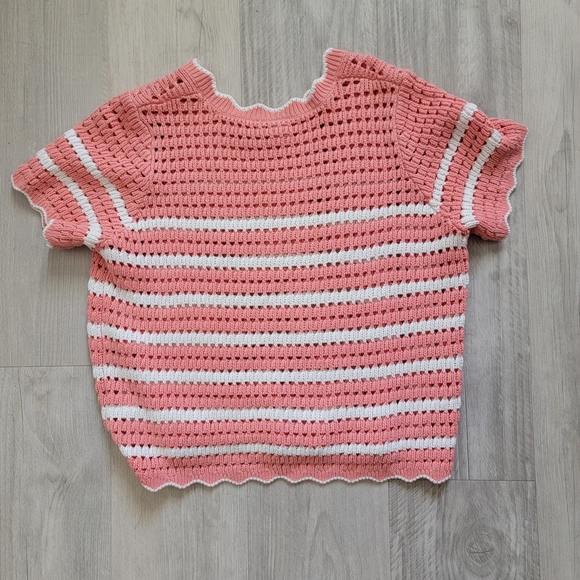 GAP Pink and White Crochet Stripe Sweater - Picture 5 of 5